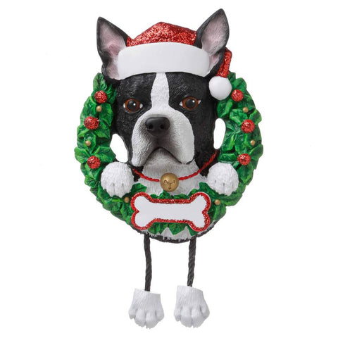 Dog In Wreath:  Boston Terrier