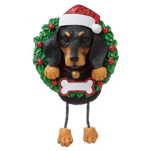 Dog In Wreath: Black Dachshund