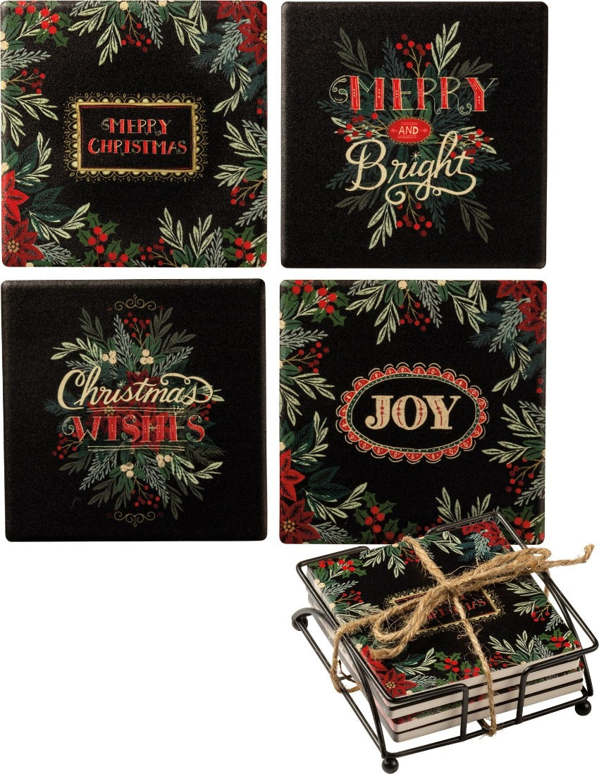 Christmas Sentiment Coaster Set Of 4