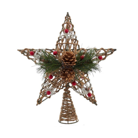 11" 5 Point Non Lit Twine And Pinecone Star Tree Topper