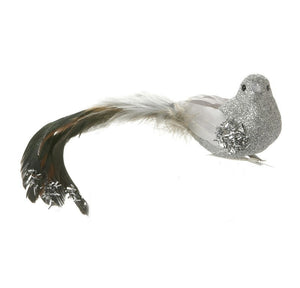 Silver Glitter Clip On Bird Ornament