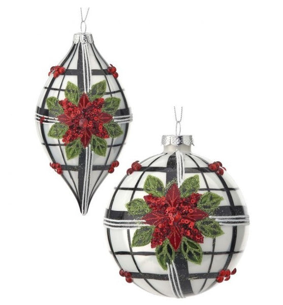 Assorted Plaid Poinsettia Ball, INDIVDUALLY SOLD