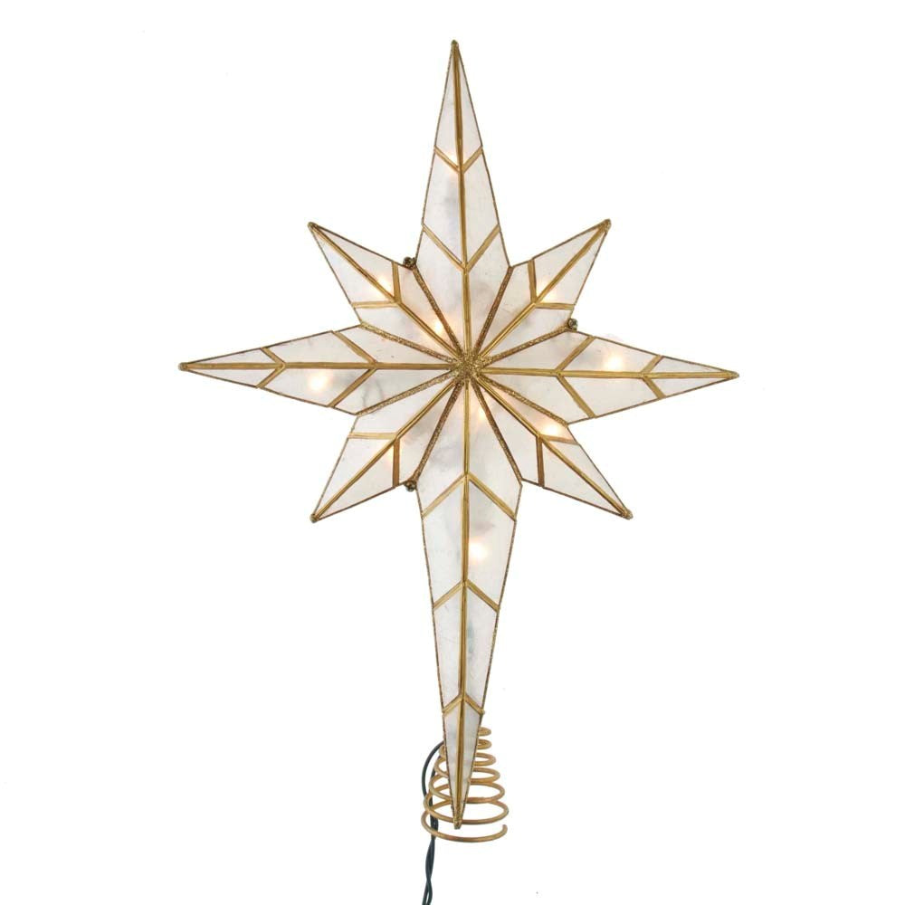 16" 10 Point Lit Gold Bethlehem Star Tree Topper