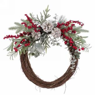 13" Pinecone and Rattan Wreath