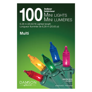 100 Multi Colour Incandescent  Mini Lights Green Cord INDOOR
