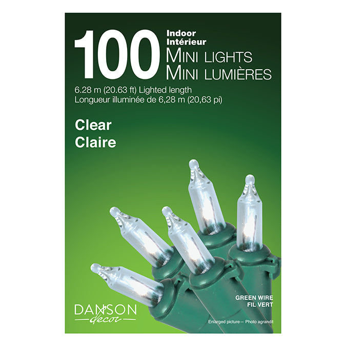 100 White Incandescent Indoor Mini Lights Green Cord