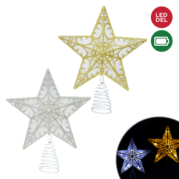 10" 5 Point Assorted Lit Star Tree Topper, INDIVIDUALLY SOLD