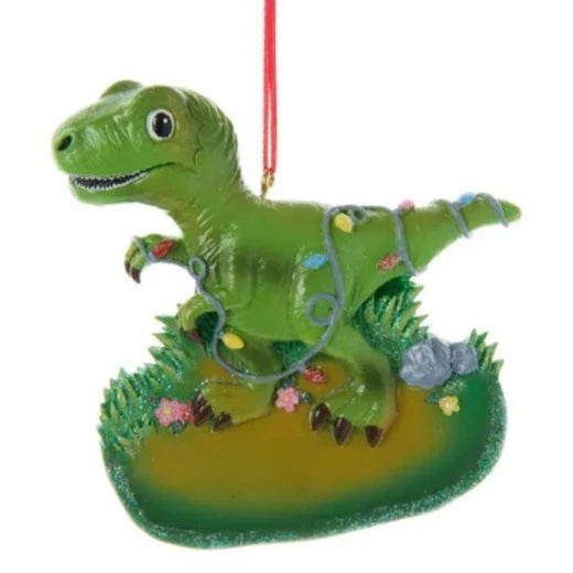 Dinosaur With Christmas Lights Ornament