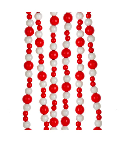 6' Red And White Wooden Bead Garland
