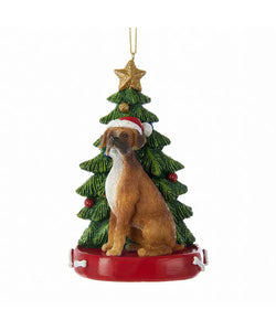 Dog & Tree Ornament: Boxer