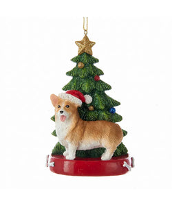 Dog & Tree Ornament: Corgi