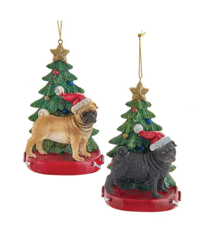 Assorted Dog With Tree Ornaments: Pug, INDIVIDUALLY SOLD