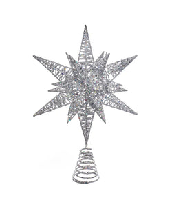 16.5" 15 Point Non Lit Silver Glitter Star Tree Topper