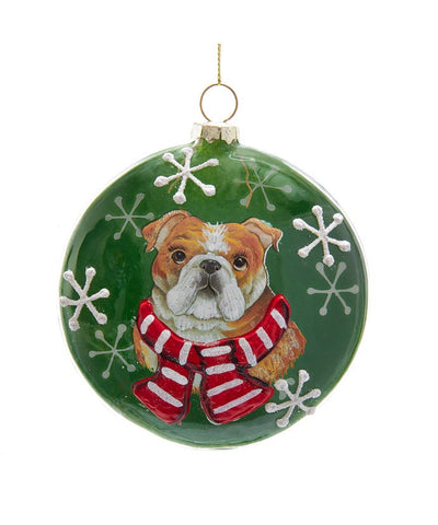Glass Disc Dog Ornament: English Bulldog
