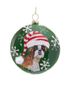 Glass Disc Dog Ornament: Boxer