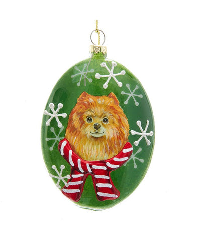 Glass Disc Dog Ornament: Pomeranian