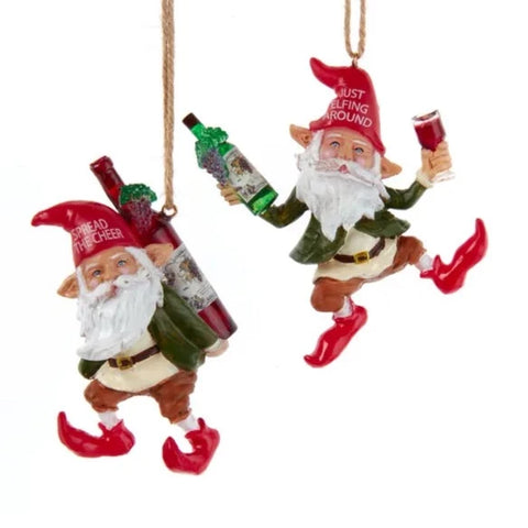 Assorted Elves With Wine Ornament, INDIVIDUALLY SOLD
