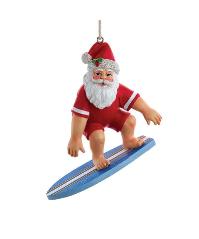 Santa On Surfboard Ornament