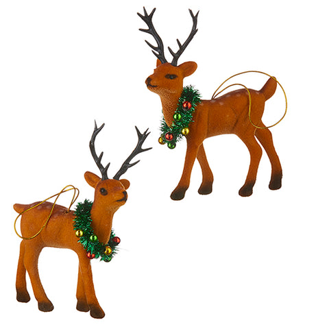 Assorted Flocked Deer Ornament, INDIVIDUALLY SOLD