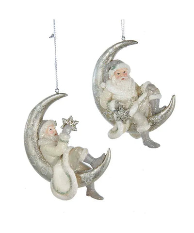 Assorted Santa Sitting On Moon Ornament, INDIVIDUALLY SOLD