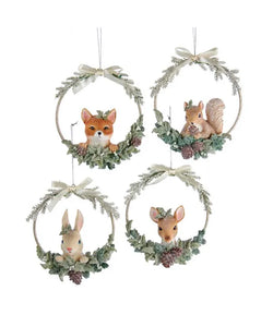 Assorted Wildlife Animal in Wreath Ornament, INDIVIDUALLY SOLD