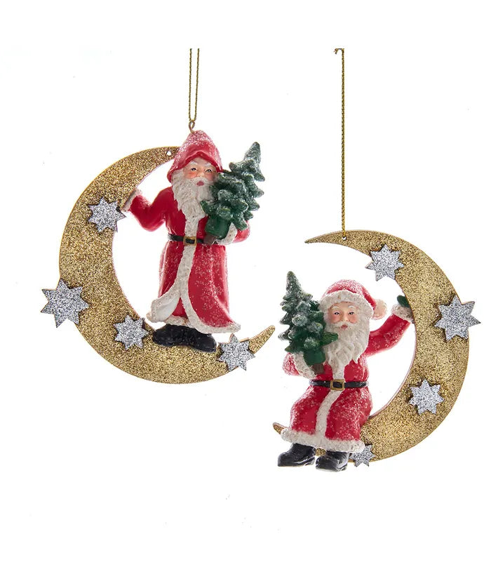 Assorted Santa On Moon Ornament, INDIVIDUALLY SOLD