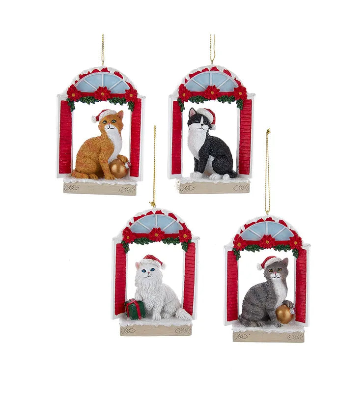 Assorted Christmas Cat in Window Ornament, INDIVIDUALLY SOLD