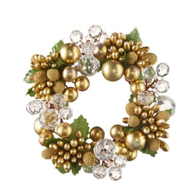 4.5" Gold And Crystal Beaded Votive Candle Ring