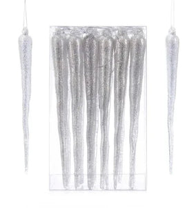 Silver Glittered Icicles Set Of 24