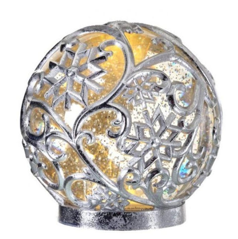 6.5" Silver Lighted Globe Glitterdome
