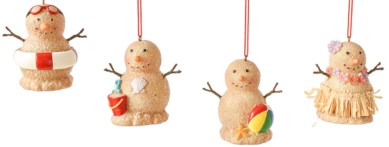 Assorted Beach Snowman Ornament, INDIVIDUALLY SOLD