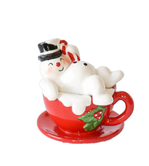 Snowman On Mug Salt & Pepper, Set Of 2