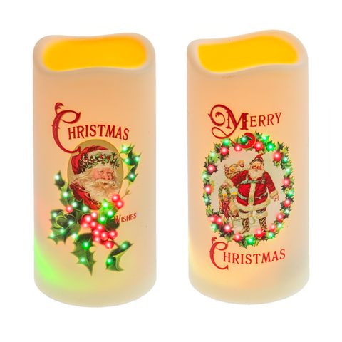 Assorted 3" X 6" Pillar Flameless Candle With Christmas Theme, INDIVIDUALLY SOLD