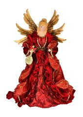 16" Non Lit Angel In Red Dress Tree Topper
