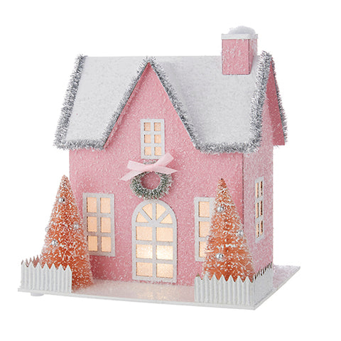 Pink Lighted House Figurine