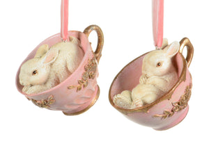 Assorted Bunny In Teacup Ornament, INDIVIDUALLY SOLD