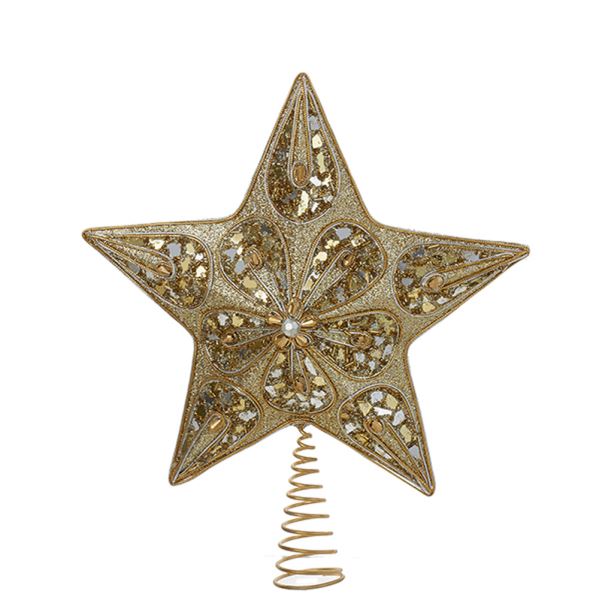 14" 5 Point Non Lit Gold Glitter Star Tree Topper