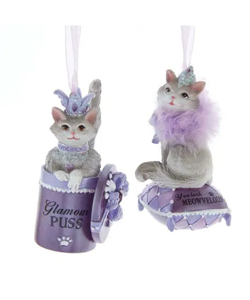 Assorted Purple Cat Ornament, INDIVIDUALLY SOLD