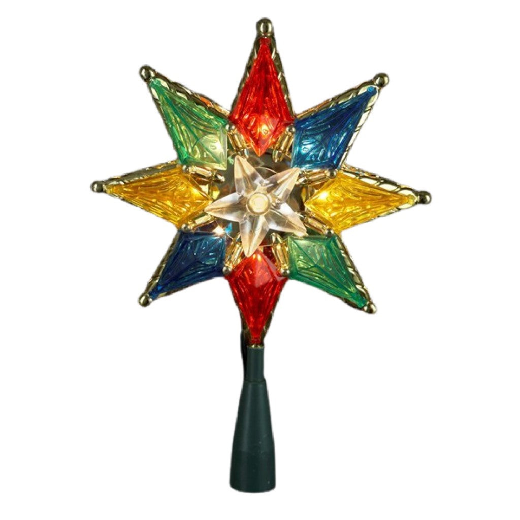8" 8 Point Lit Multi-Coloured Star Tree Topper