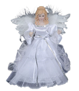 8" Non Lit Angel In White Dress Tree Topper