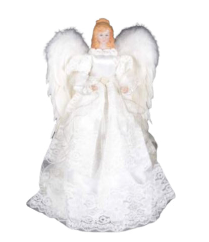 16" Non Lit Angel In White Dress Tree Topper