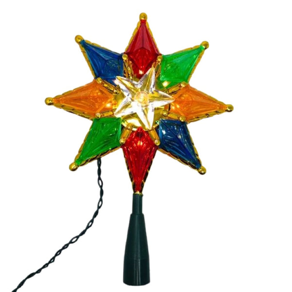 8" 8 Point Lit Multi-Coloured Star Tree Topper
