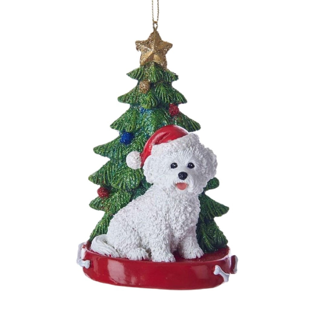 Dog & Tree Ornament: Bichon Frise