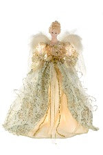 14" Lit Angel In Cream And Gold Dress Tree Topper