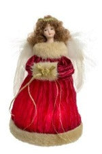9" Lit Angel In Burgundy Dress Tree Topper