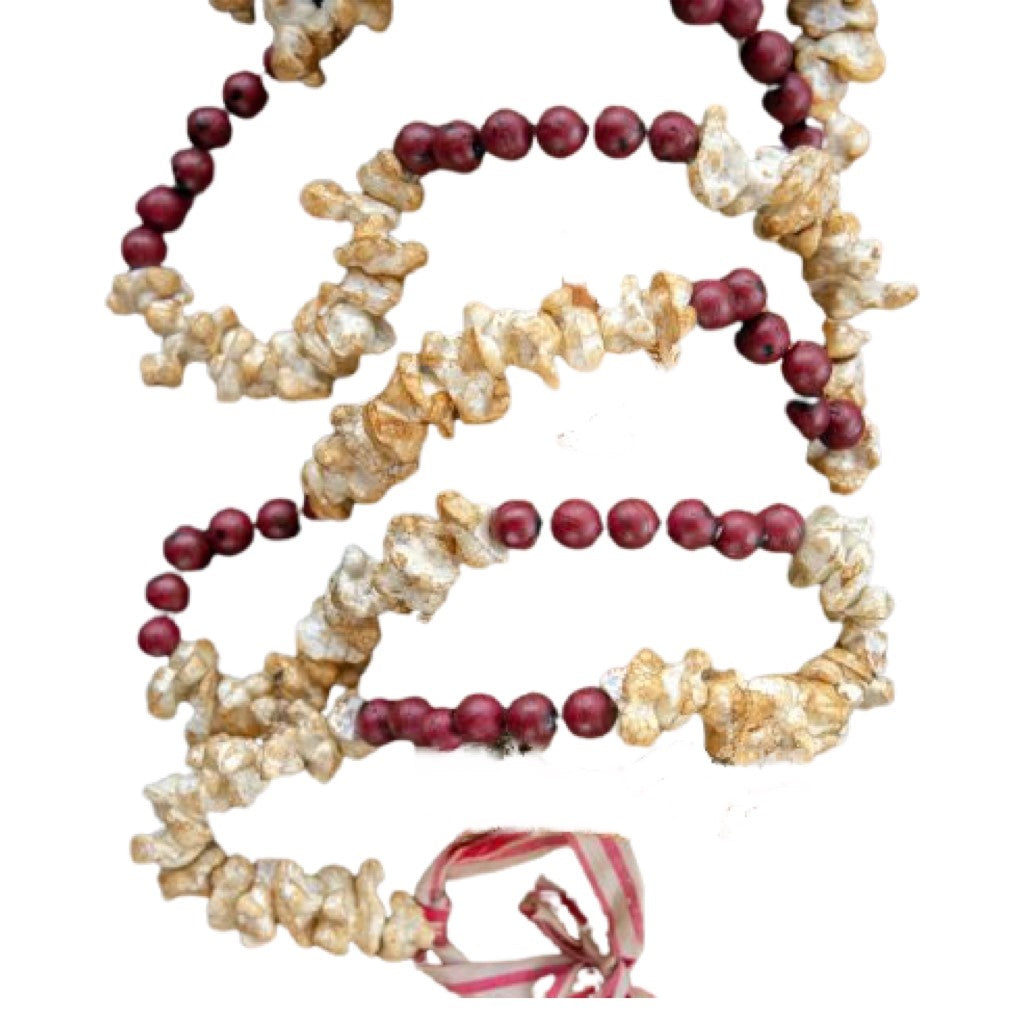 9' Antiqued Cranberry And Popcorn Garland