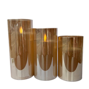 Assorted Pillar Flameless Candle: Amber, INDIVIDUALLY SOLD