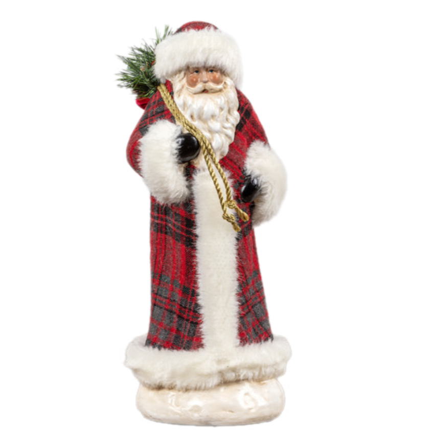12" Small Plaid Santa Figurine