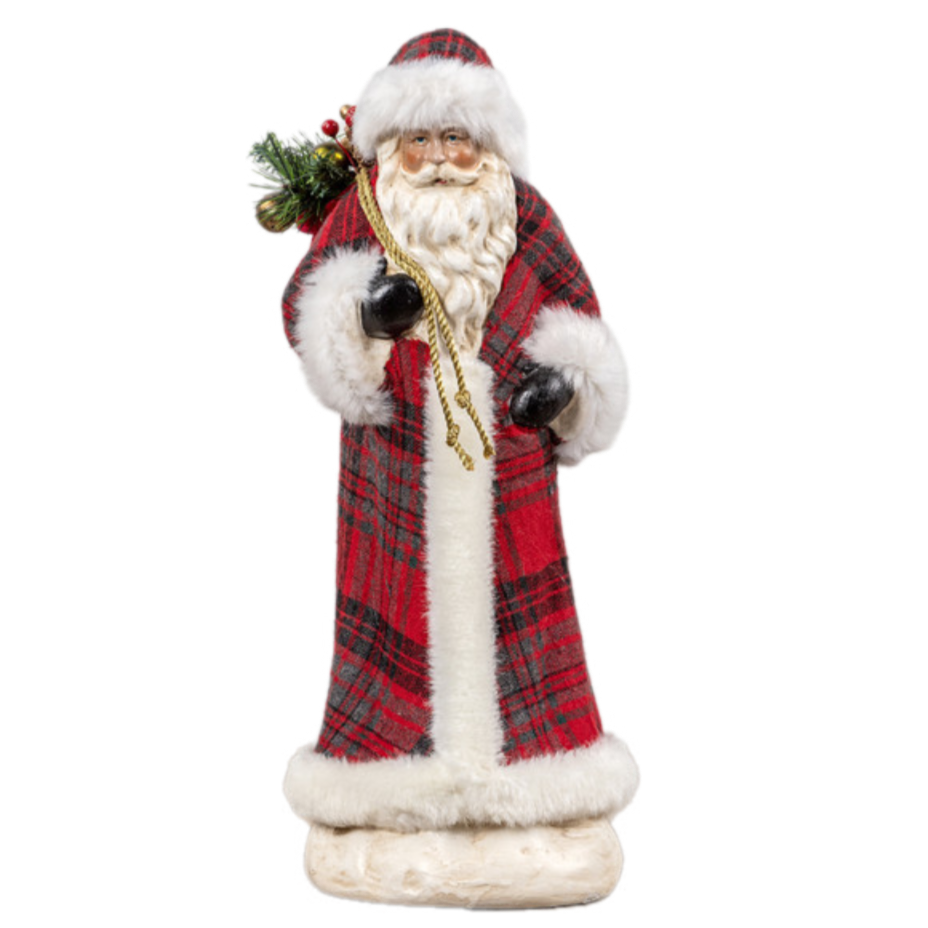 16" Large Plaid Santa Figurine
