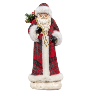 16" Large Plaid Santa Figurine